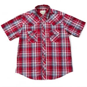 Wrangler Plaid Pearl Snap Short Sleeve Shirt | Size XL | Red White Blue